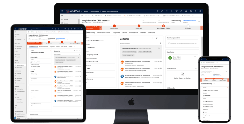 Screenshots auf verschiedenen Geräten von Microsoft Dynamics CRM for Customer Engagement