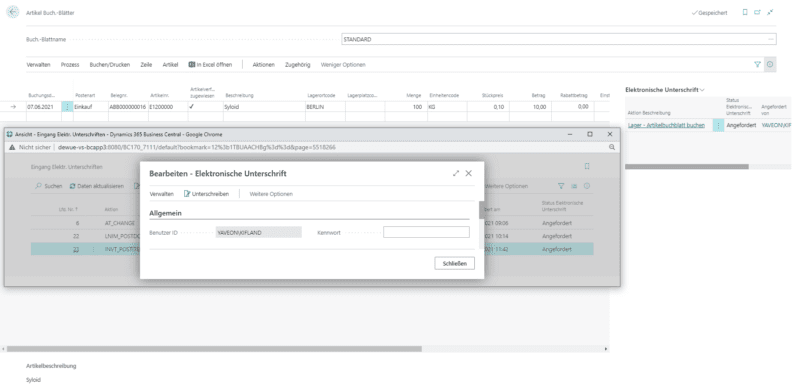 Screenshot von der elektronischen Signatur aus der Compliance App