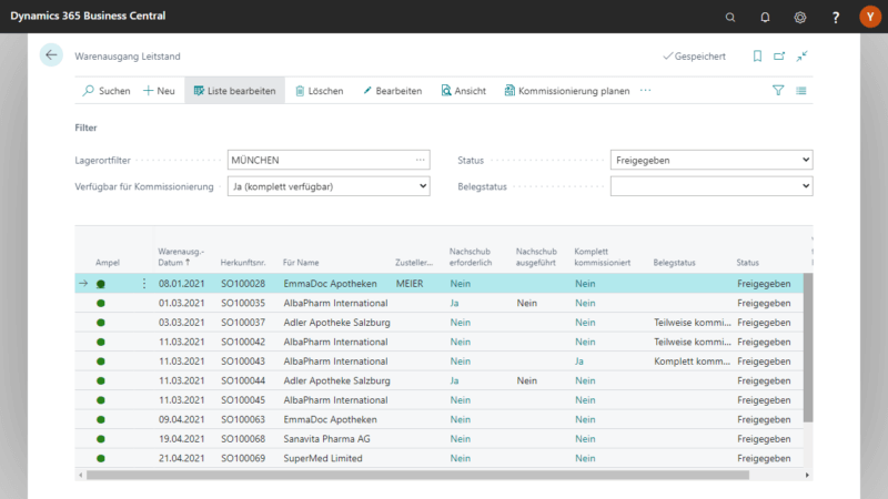 Screenshot der Warehouse Management App aus dem Versandkontrollzentrum