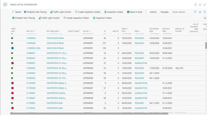 Screenshot of a batch list from the Quality Assurance App