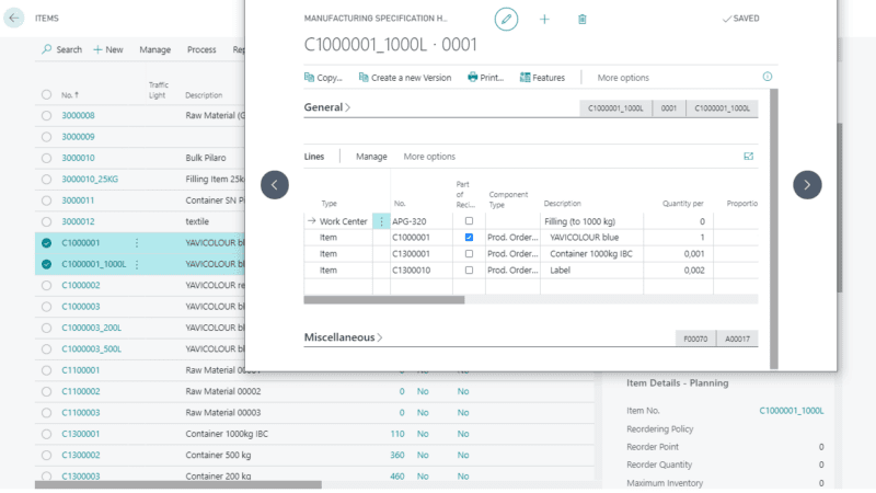 Screenshot from the Filling section of the Manufacturing App