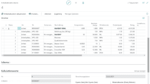 Screenshot der Artikelkalkulationskarte aus Costing App