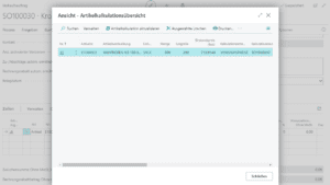 Screenshot Artikelkalkulationsübersicht aus Costing App