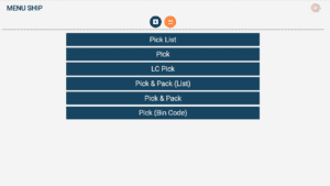 Scanning Menu of picking and packaging