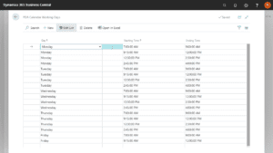 Screnshot of Plant Data Acquisition calendar with working days