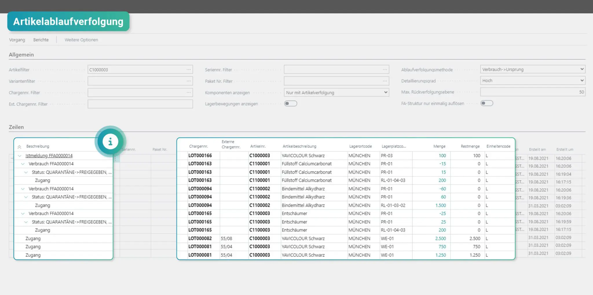 Screenshot aus der Lot Management App