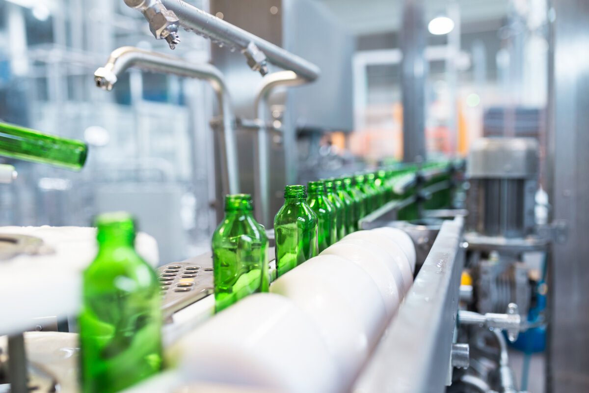 Empty water bottles on a conveyor belt
