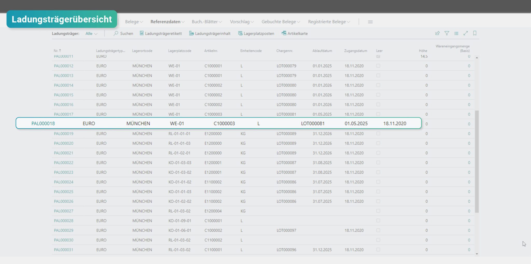 Screenshot aus der Warehouse Management App