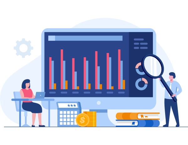 Screen with KPIs and diagrams