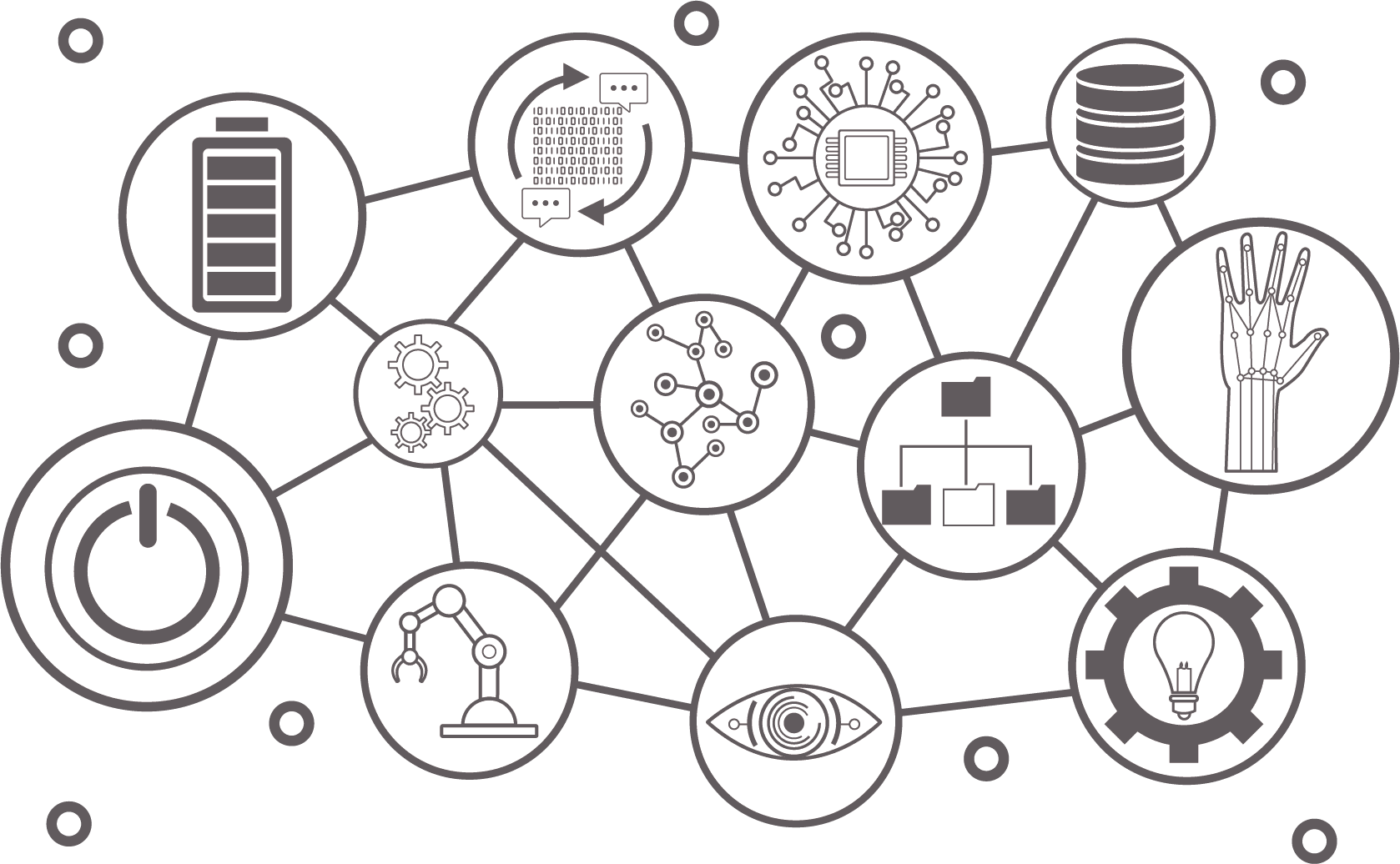 Vernetzte Icons, angelehnt an Synapsen und Neuronen